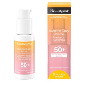 Neutrogena Invisible Daily Defense Face Serum Sunscreen, SPF 50+, Face Sunscreen, UVA & UVB, Antioxidants, Fragrance Free, 50 mL.